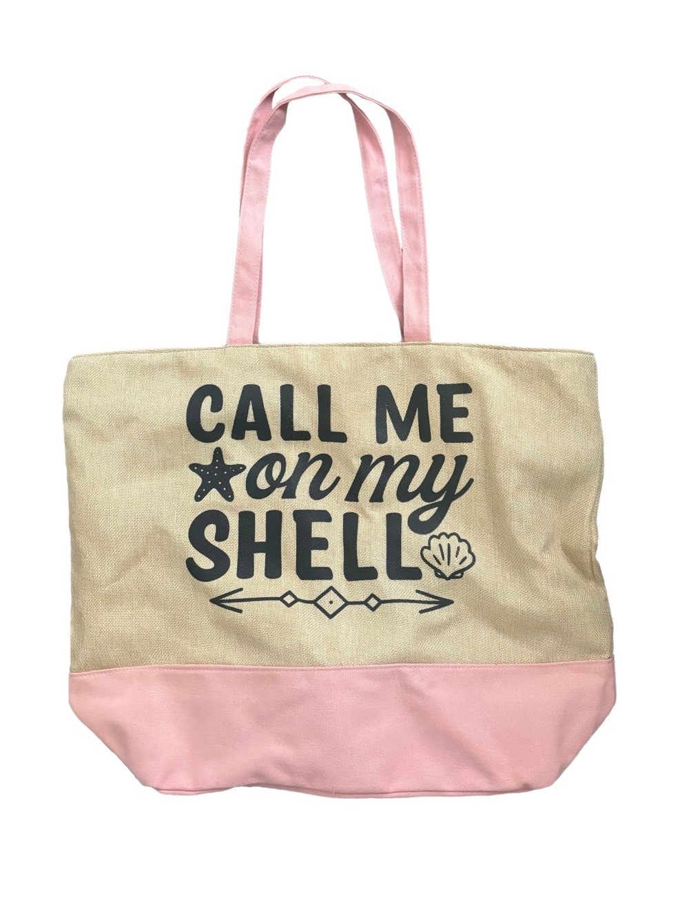 Canvas Beach Tote with Pink Accents and 'Call Me On My Shell' Print